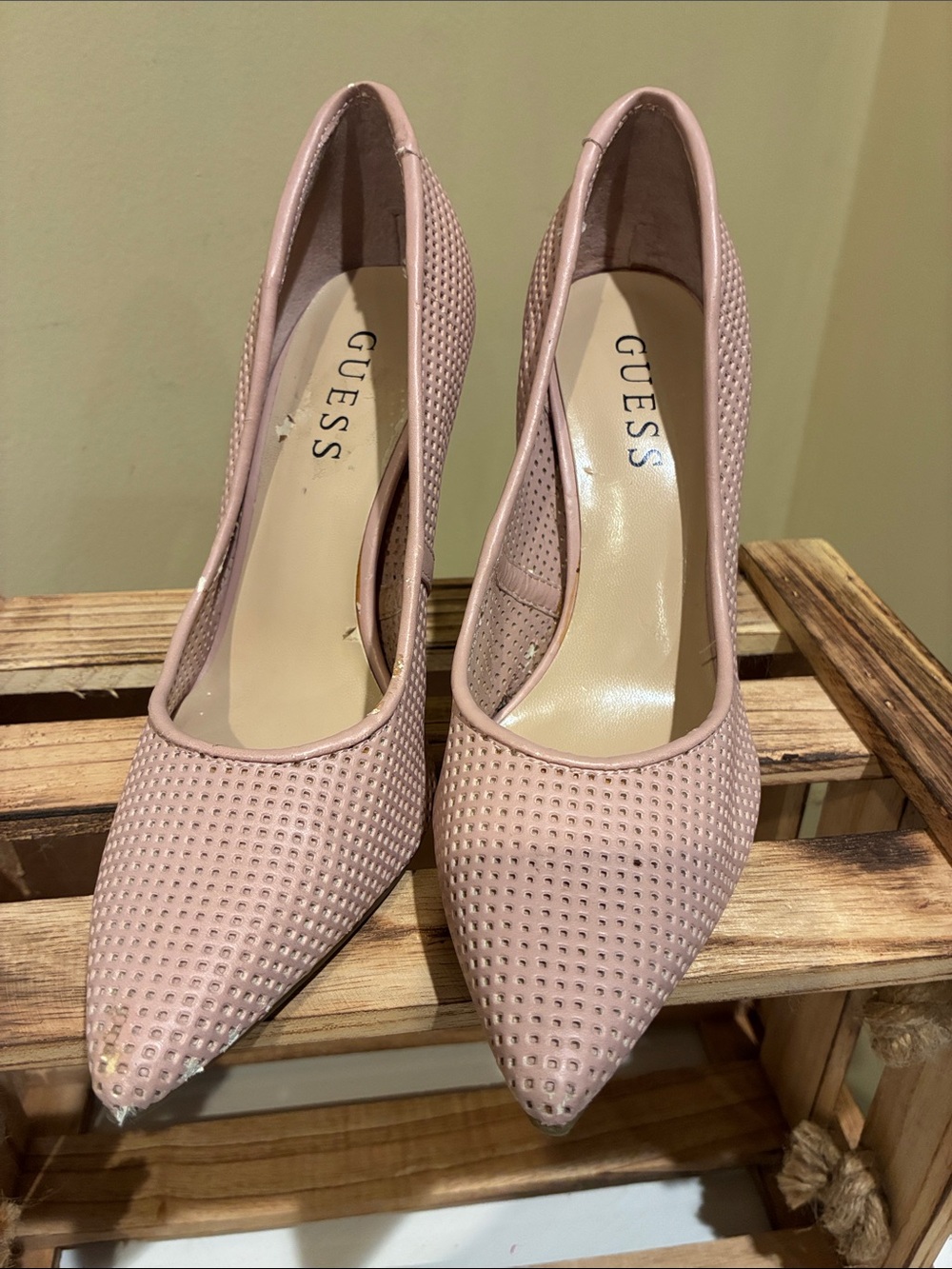 GUESS Pink Perforated Pointed Toe Pumps